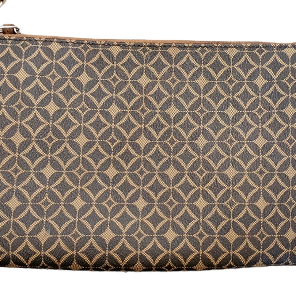*PLEASE READ* FOSSIL SYDNEY BROWN SIGNATURE LOGO PATTERN TOP ZIP CROSSBODY BAG